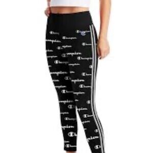 Champion Black Leggings with White Script